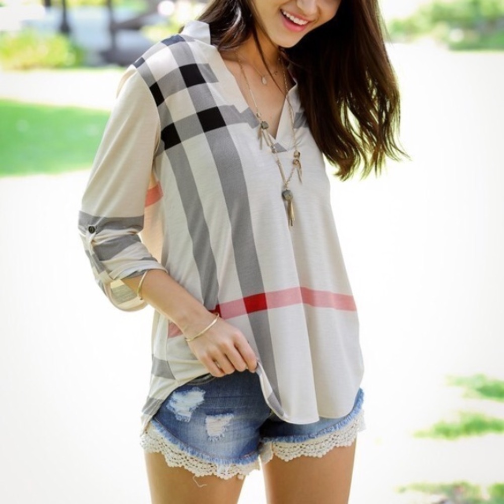 Cream plaid top tunic - Picture 4 of 5